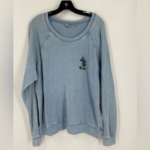 Junk Food Clothing Blue Crew Neck Sweater with Mickey Printed Relaxed Fit XXL